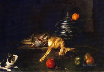 動物 Painting - ジャン・バティスト・シメオン・シャルダン 猫とウサギ
